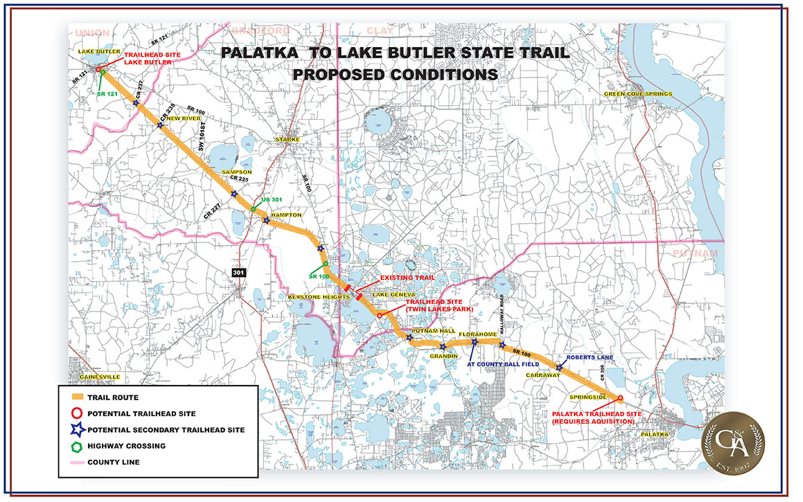 Map of Palatka to Lake Butler Trail Improvements